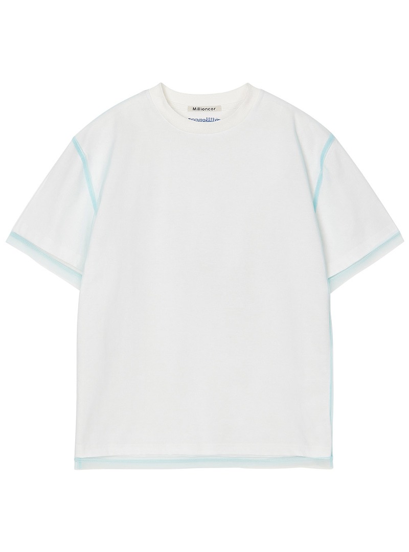 [무료 반품] [5526] 튤 레이어 숏 슬리브 티셔츠 (스카이 블루)